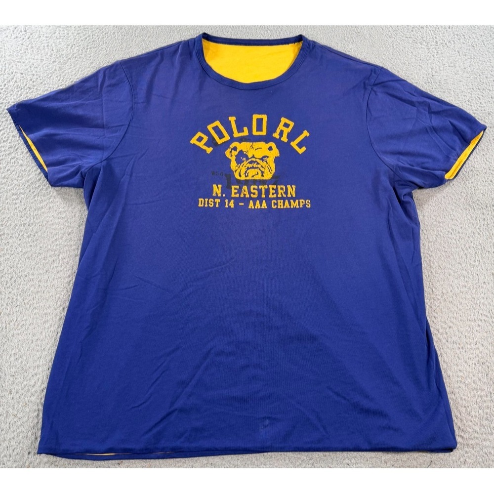 VTG Polo Ralph Lauren Reversible Shirt Men's XL/2XL Blue Yellow Bulldog College